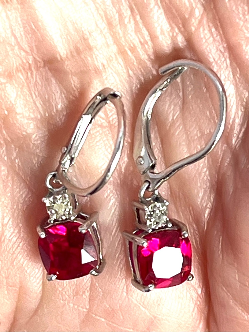 Stunning FAS THAI Sterling & Lab Created Ruby Pierced Earrings Accent Diamond